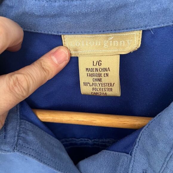 Cotton Ginny Blue Sueded Button Down Shirt - Picture 3 of 6